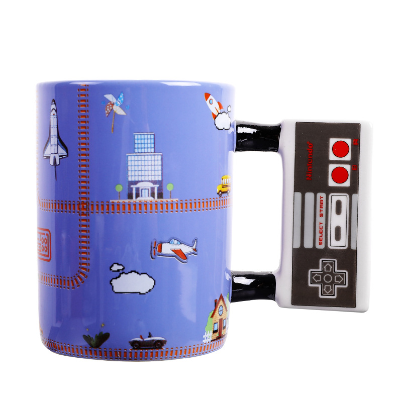 Blue Cup Game Controller Ceramic Cup Square Game Controller Mark son creative game Modeling bone porcelain Cup