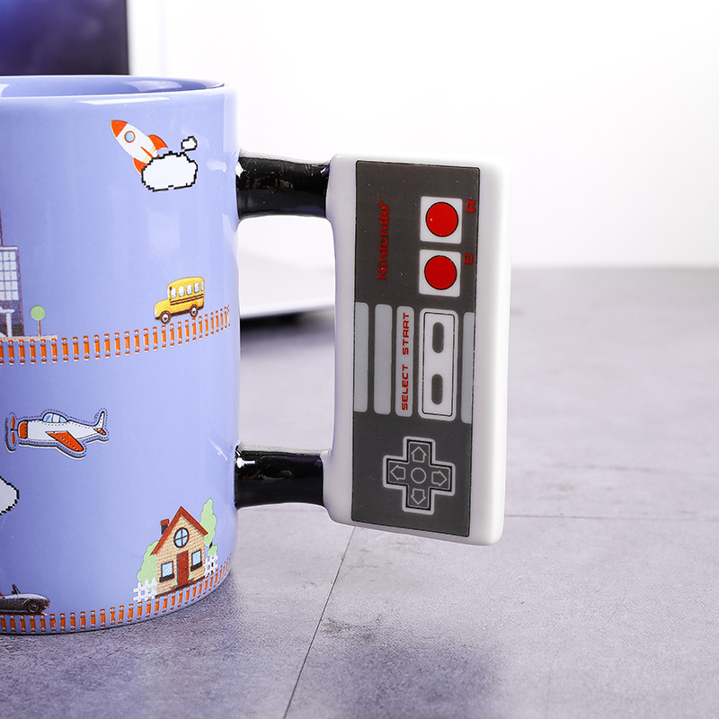 Blue Cup Game Controller Ceramic Cup Square Game Controller Mark son creative game Modeling bone porcelain Cup