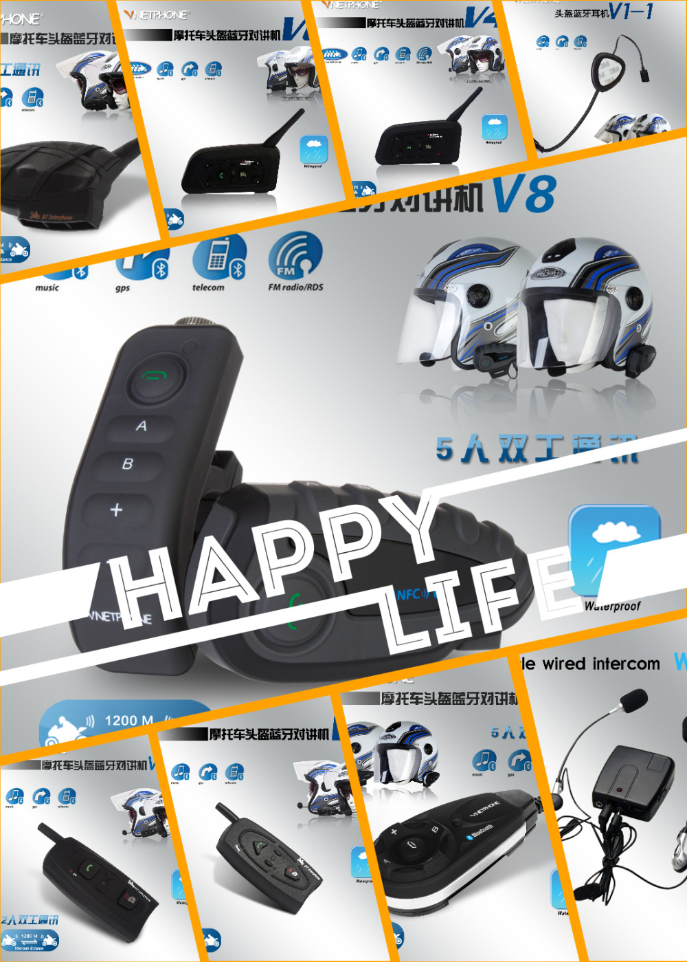 1200 M Helmet Bluetooth Interphone Walkie-Talkie Full Duplex Bluetooth Walkie-Talkie E6