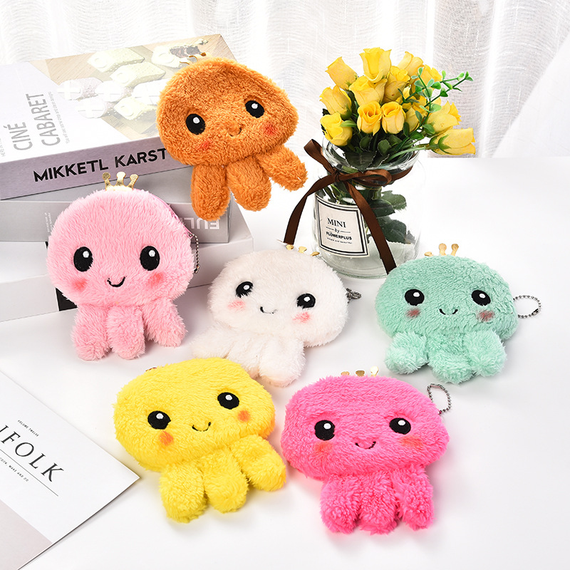Cute Plush Bag Cartoon Octopus Coin Purse Key Case Storage Bag Earphone Cable Package Reversible Octopus Bag