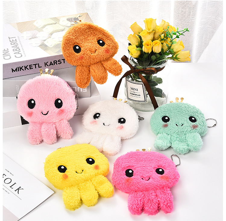 Cute Plush Bag Cartoon Octopus Coin Purse Key Case Storage Bag Earphone Cable Package Reversible Octopus Bag