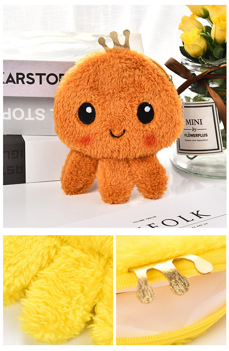 Cute Plush Bag Cartoon Octopus Coin Purse Key Case Storage Bag Earphone Cable Package Reversible Octopus Bag
