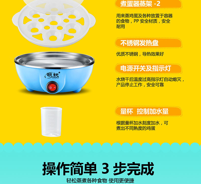 MultiFunction Egg Cooker Mini Egg Steamer Automatic Poweroff Household Stainless Steel Small Egg Pot Breakfast Machine