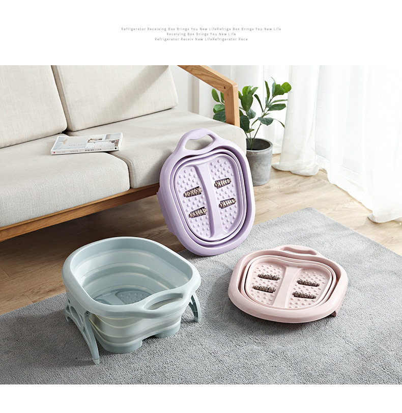 Multifunctional Household Folding Foot Bath Barrel Portable Roller Massage Foot Tub Plastic Adult Feet-Washing Basin