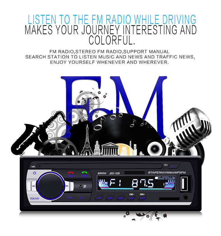 CrossBorder s Bluetooth HandsFree Car Kit HandsFree Calls MP3 Player Car Is Exposed to the MultiFunction Radio JSD520