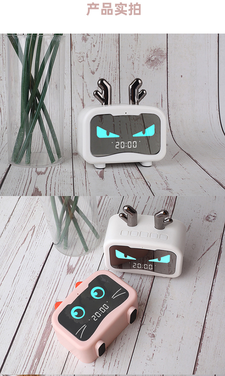 M1 Elf Alarm Clock Bluetooth Audio with Radio Card Cartoon Cute Pet Led Mirror Alarm Clock Bluetooth Audio