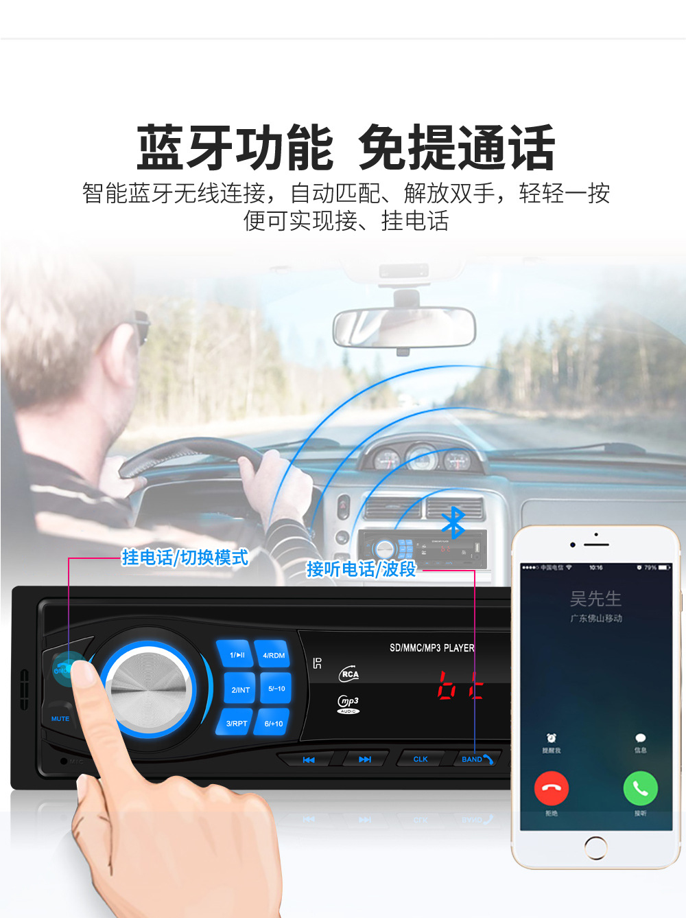 Car MP3 Bluetooth Calling Car MP3 Player U Disk Card Inserting Machine Radio Center Console Modification 8013