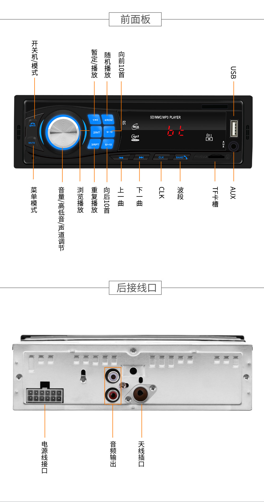 Car MP3 Bluetooth Calling Car MP3 Player U Disk Card Inserting Machine Radio Center Console Modification 8013