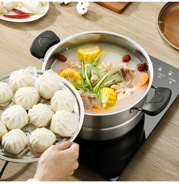 Household Small Double-Layer Stainless Steel Steamer for Steamed Buns Dormitory Induction Cooker for Gas Range Steamer