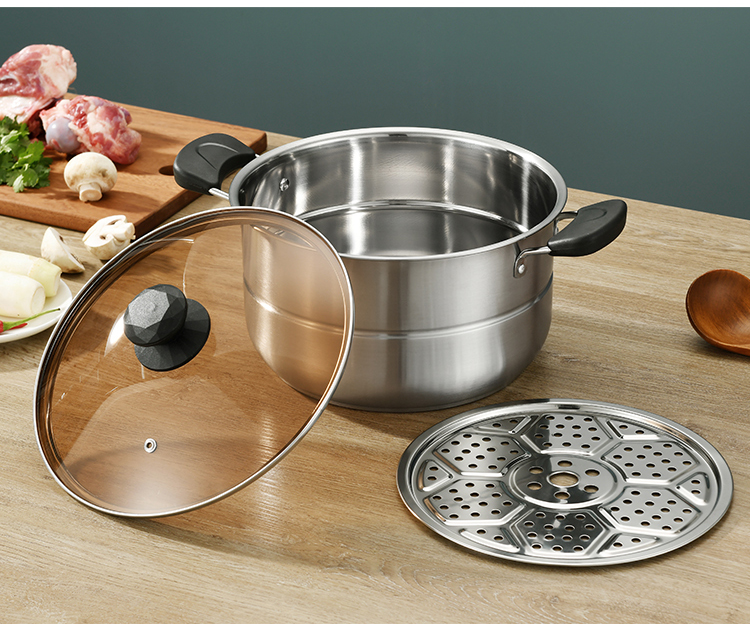 Household Small Double-Layer Stainless Steel Steamer for Steamed Buns Dormitory Induction Cooker for Gas Range Steamer