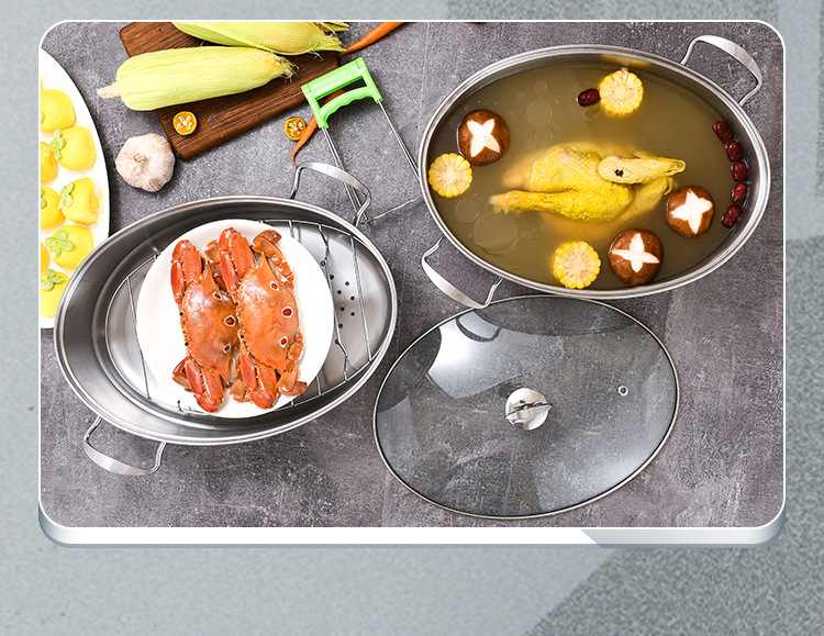 304 Stainless Steel Double Layer Steamed Fish Oval Seafood Steamer Pot Large Household Induction Cooker Universal 304 Stainless Steel Double Layer Steamed Fish Oval Seafood Steamer Pot Large Household Induction Cooker Universal
