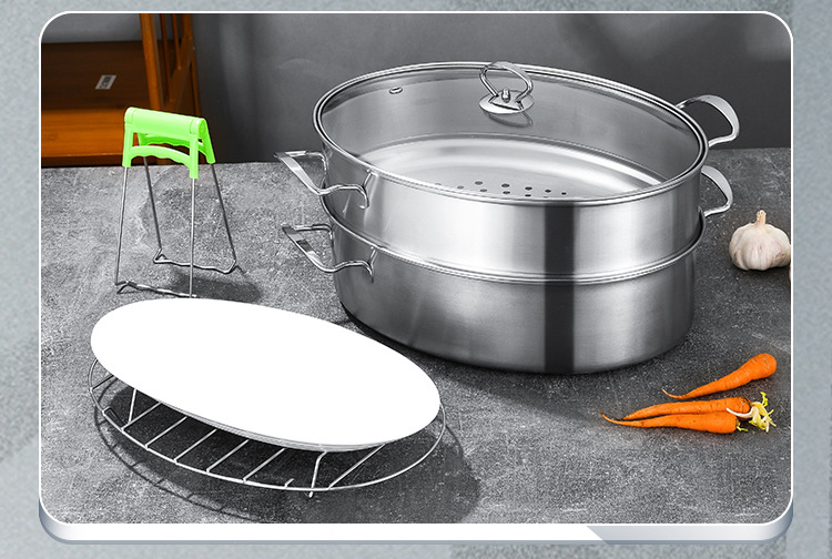 304 Stainless Steel Double Layer Steamed Fish Oval Seafood Steamer Pot Large Household Induction Cooker Universal 304 Stainless Steel Double Layer Steamed Fish Oval Seafood Steamer Pot Large Household Induction Cooker Universal