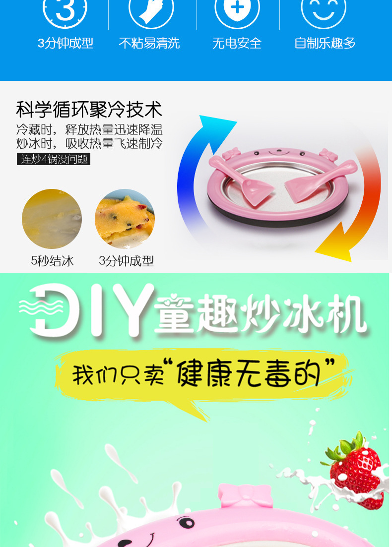 Fried Yogurt Machine Household Small Mini Fried Ice Machine Ice Cream Children Fried Ice Machine Fried Ice Plate Whole