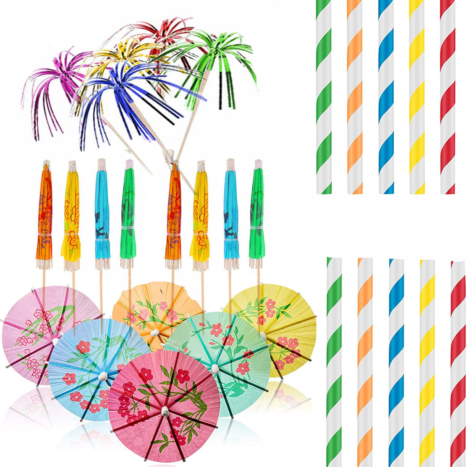 Exquisite Fireworks Toothpick Colored Umbrella Cocktail Straw Set 200 Flamingo Stirring Sticks Fruit Toothpick