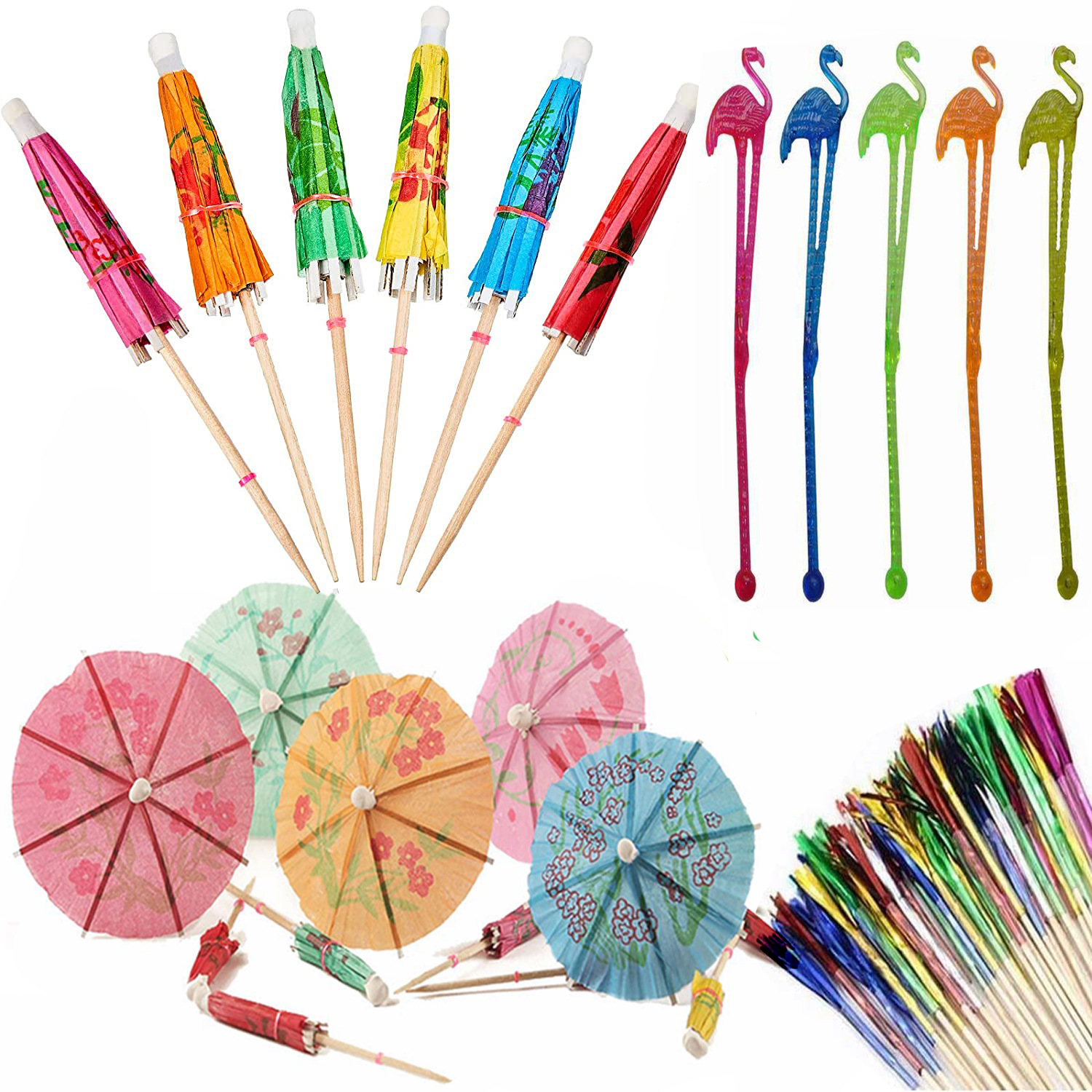 Colored Umbrella Sticks Exquisite Fireworks Toothpick Cocktail Flamingo Stirring Rod Fruit Toothpick Set in Stock