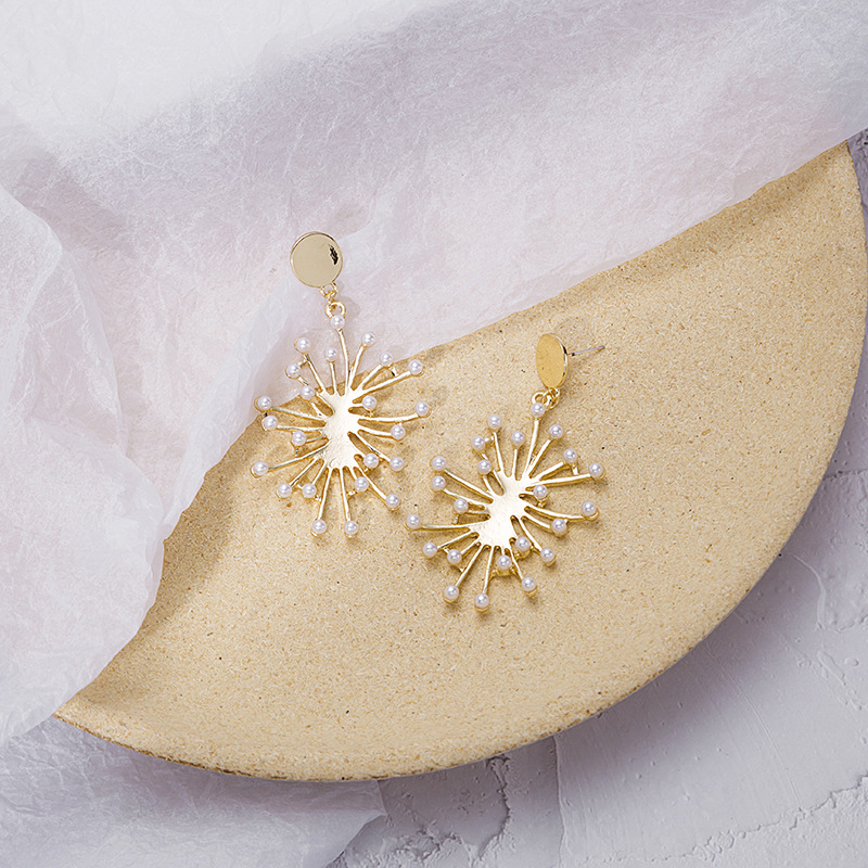 925 Silver Needle Vintage Artistic Metal Irregular Fireworks Burst Pearl Earrings Jellyfish Starry Earrings