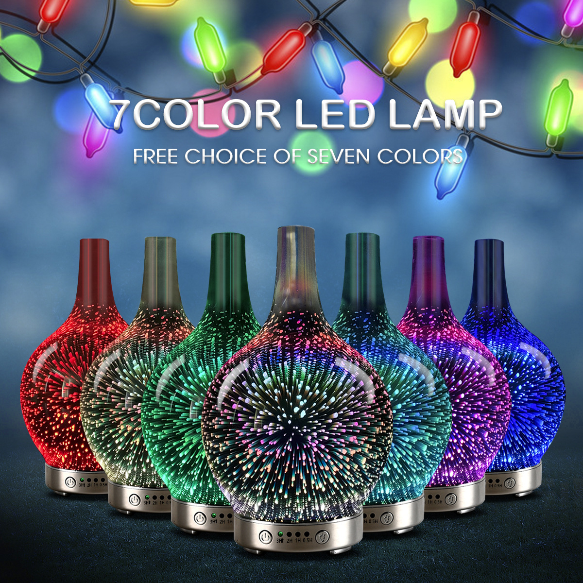Factory Currently Available 3D Fireworks Glass Aromatherapy Machine Ultrasonic Humidifier 7 Color LED Night Light