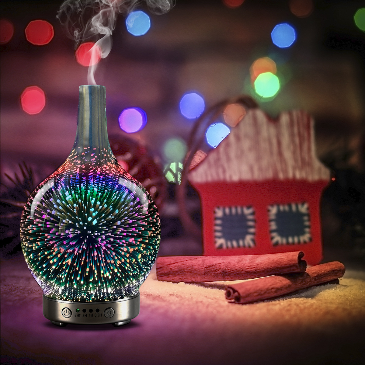 Factory Currently Available 3D Fireworks Glass Aromatherapy Machine Ultrasonic Humidifier 7 Color LED Night Light