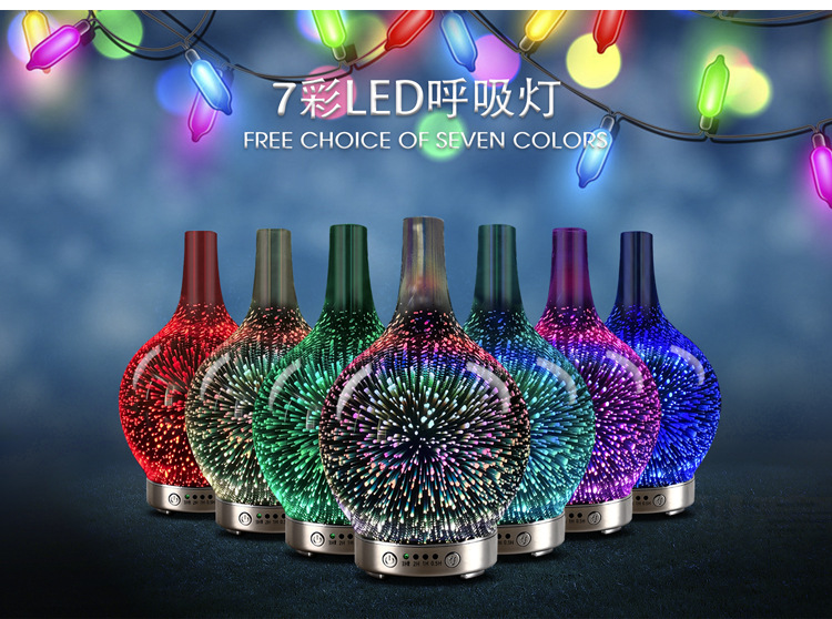 Factory Currently Available 3D Fireworks Glass Aromatherapy Machine Ultrasonic Humidifier 7 Color LED Night Light