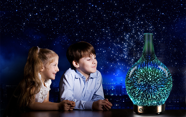 Factory Currently Available 3D Fireworks Glass Aromatherapy Machine Ultrasonic Humidifier 7 Color LED Night Light