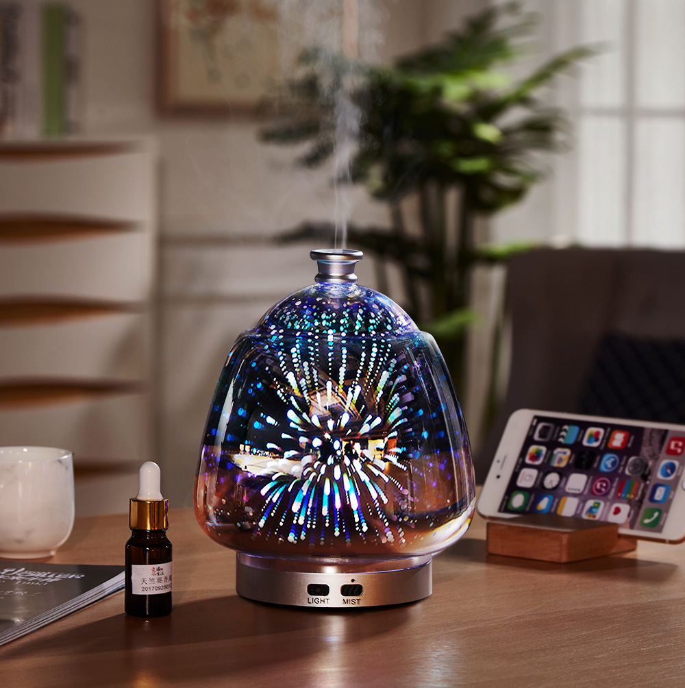 120ml Colorful Creative 3D Fireworks Glass Ultrasonic Essential Oil Aromatherapy Lamp Currently Available Whole