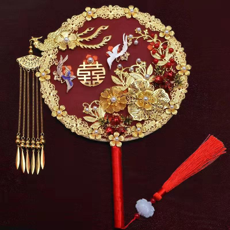 Wedding Fan Tie Chinese Xiuhe Clothing Fan Chinese Style Han Chinese Clothing Bridal Bouquet Decorative Fan