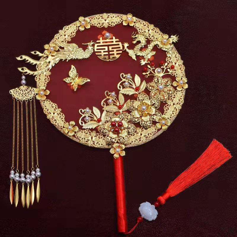 Wedding Fan Tie Chinese Xiuhe Clothing Fan Chinese Style Han Chinese Clothing Bridal Bouquet Decorative Fan