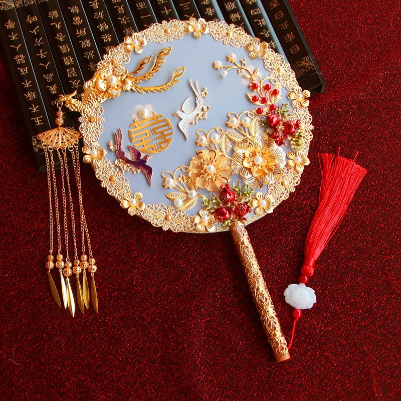 Wedding Fan Tie Chinese Xiuhe Clothing Fan Chinese Style Han Chinese Clothing Bridal Bouquet Decorative Fan