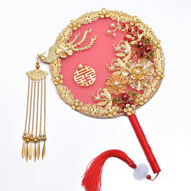 Wedding Fan Tie Chinese Xiuhe Clothing Fan Chinese Style Han Chinese Clothing Bridal Bouquet Decorative Fan