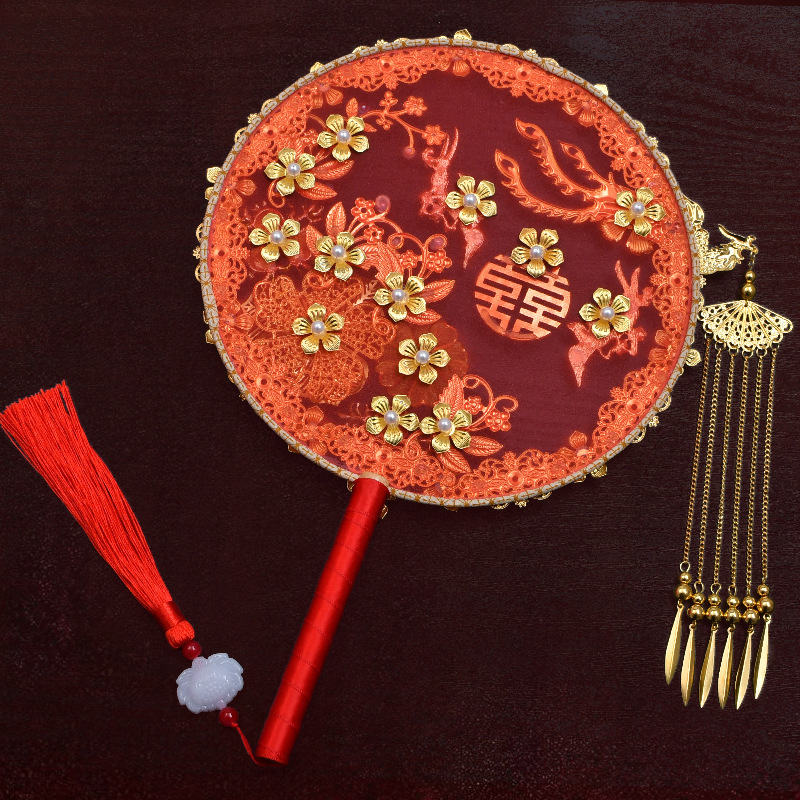 Wedding Fan Tie Chinese Xiuhe Clothing Fan Chinese Style Han Chinese Clothing Bridal Bouquet Decorative Fan