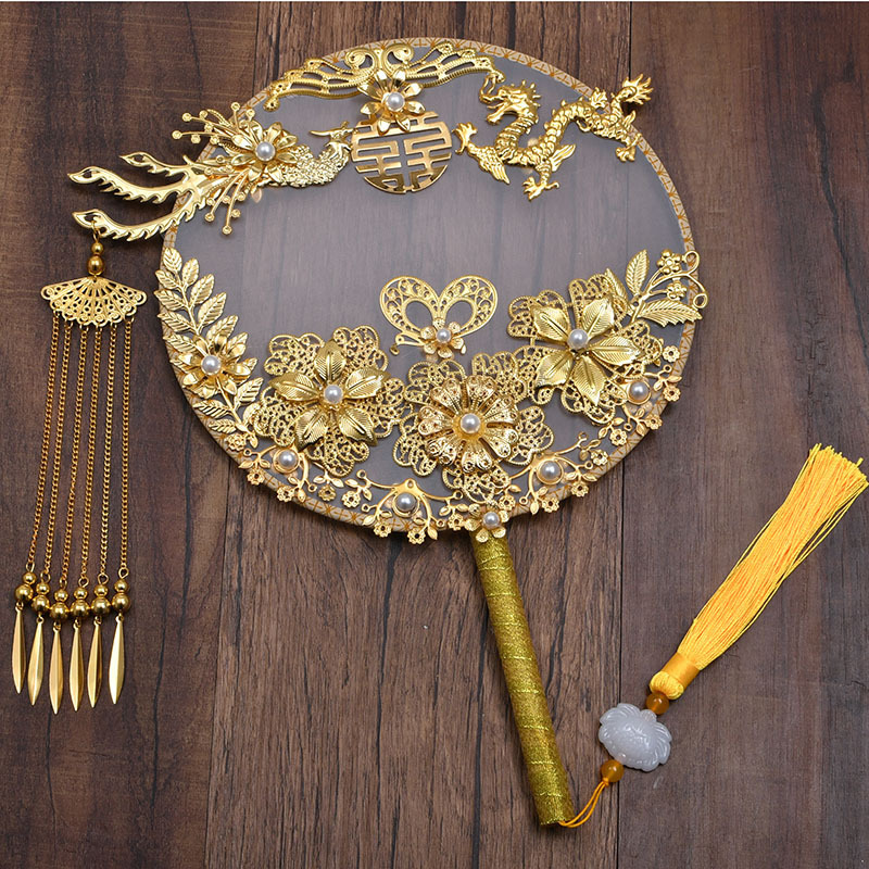 Wedding Fan Tie Chinese Xiuhe Clothing Fan Chinese Style Han Chinese Clothing Bridal Bouquet Decorative Fan