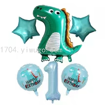 New Cute Dinosaur Aluminum Balloon Crown Dinosaur Forest Party Decoration Digital Dinosaur Balloon Set Layout