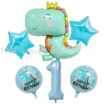 New Cute Dinosaur Aluminum Balloon Crown Dinosaur Forest Party Decoration Digital Dinosaur Balloon Set Layout