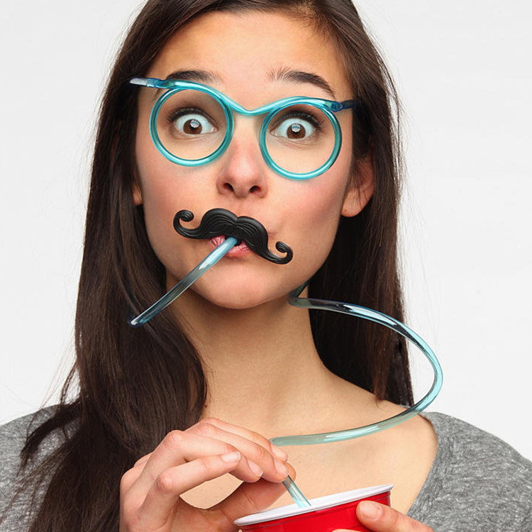 Internet Sensation Straw Pick-up Game Props Glasses Beard Straw Crazy Funny Halloween Party Straw Wholesale