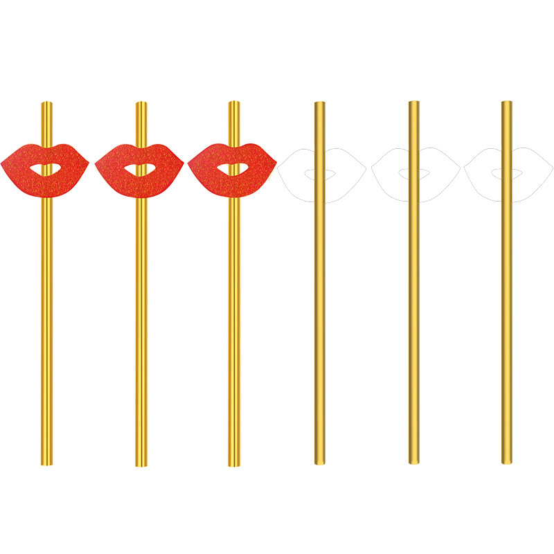 Beard Straw Halloween Carnival Party Gathering Ball Beard Lips Straw 6 Pack