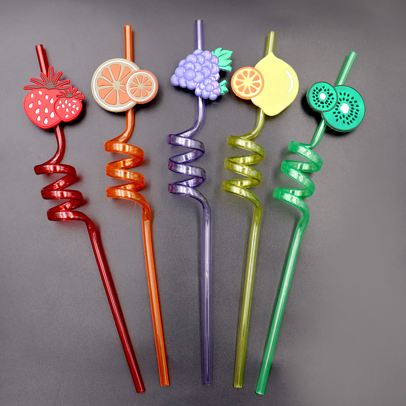 Fruit Straw Disposable Plastic Cartoon Soft Rubber Shape Tube Beard Straw
