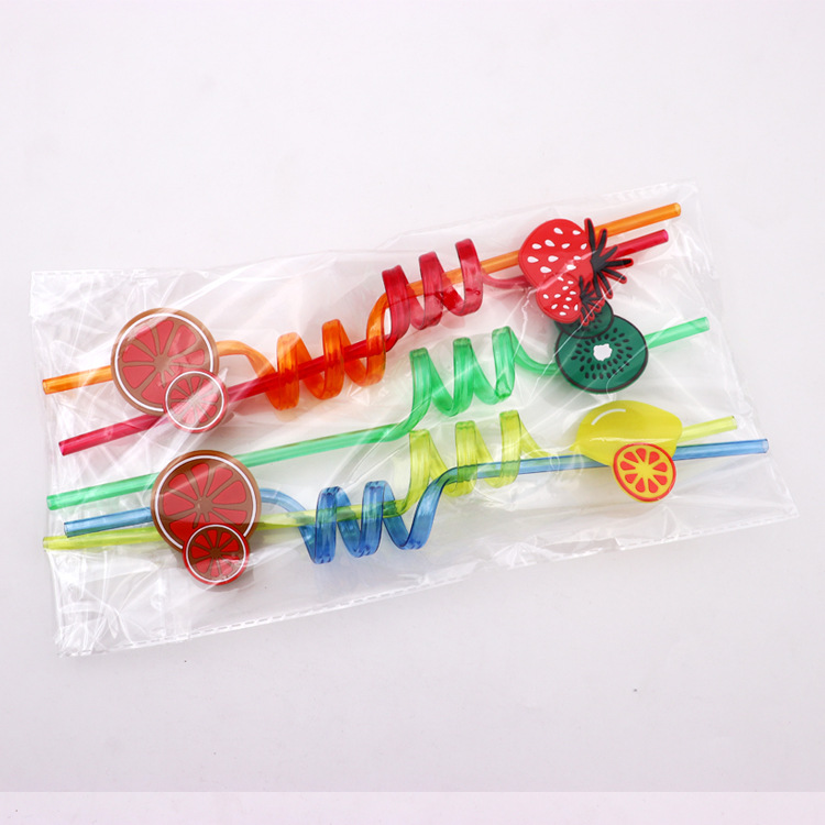 Fruit Straw Disposable Plastic Cartoon Soft Rubber Shape Tube Beard Straw