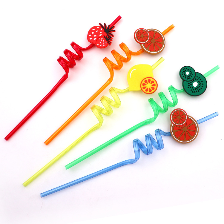 Fruit Straw Disposable Plastic Cartoon Soft Rubber Shape Tube Beard Straw