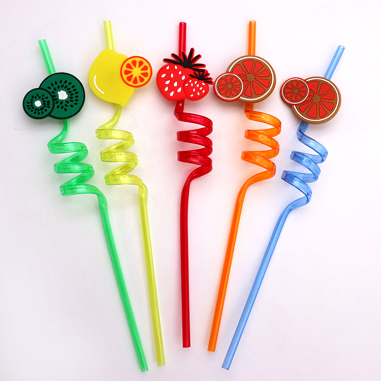 Fruit Straw Disposable Plastic Cartoon Soft Rubber Shape Tube Beard Straw