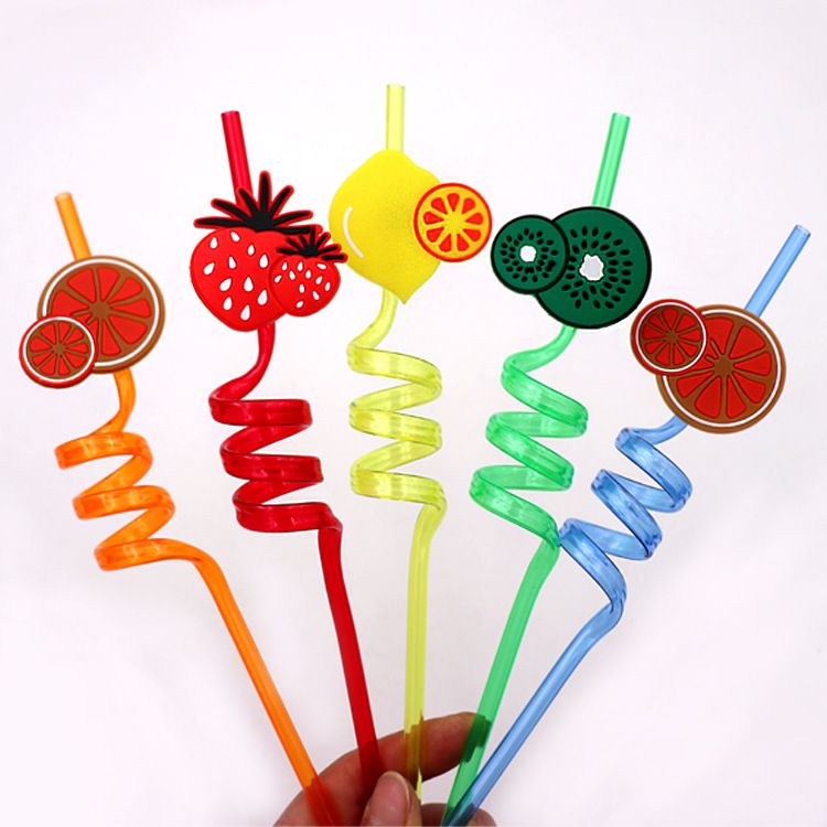Fruit Straw Disposable Plastic Cartoon Soft Rubber Shape Tube Beard Straw