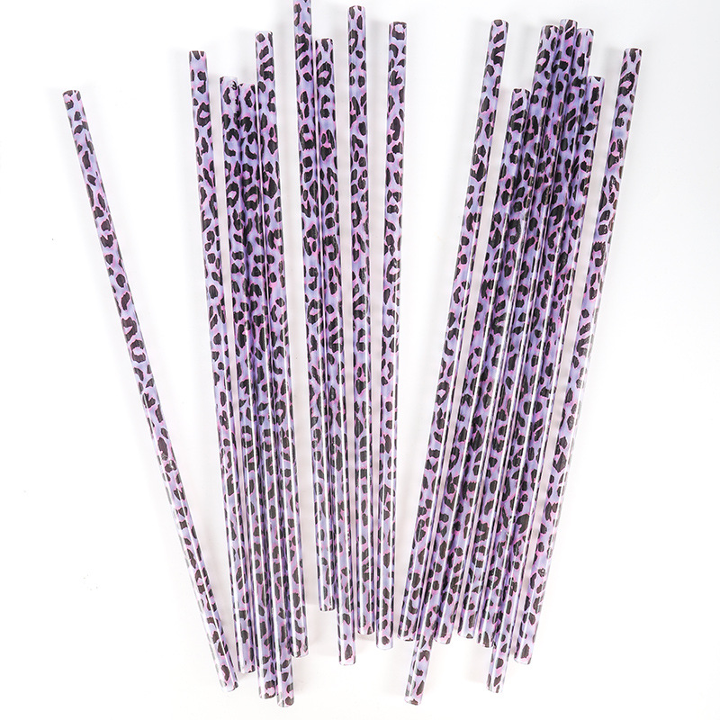 Factory Direct Supply Pp Leopard Print Straw Printing Pattern Straw Plastic Straw Beard Straw