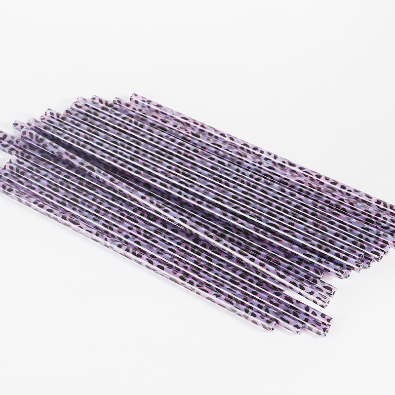 Factory Direct Supply Pp Leopard Print Straw Printing Pattern Straw Plastic Straw Beard Straw