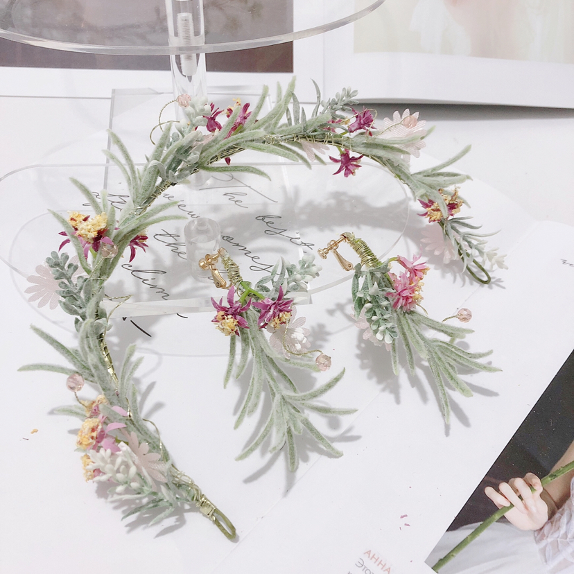 2020 Spring New Mori Fairy Beautiful Bridal Headdress Set Wedding Hanfu Dress Anti-Real Green Plant Artificial Flowers