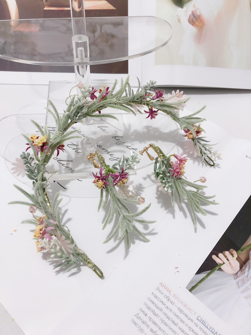 2020 Spring New Mori Fairy Beautiful Bridal Headdress Set Wedding Hanfu Dress Anti-Real Green Plant Artificial Flowers 2020 Spring New Mori Fairy Beautiful Bridal Headdress Set Wedding Hanfu Dress Anti-Real Green Plant Artificial Flowers
