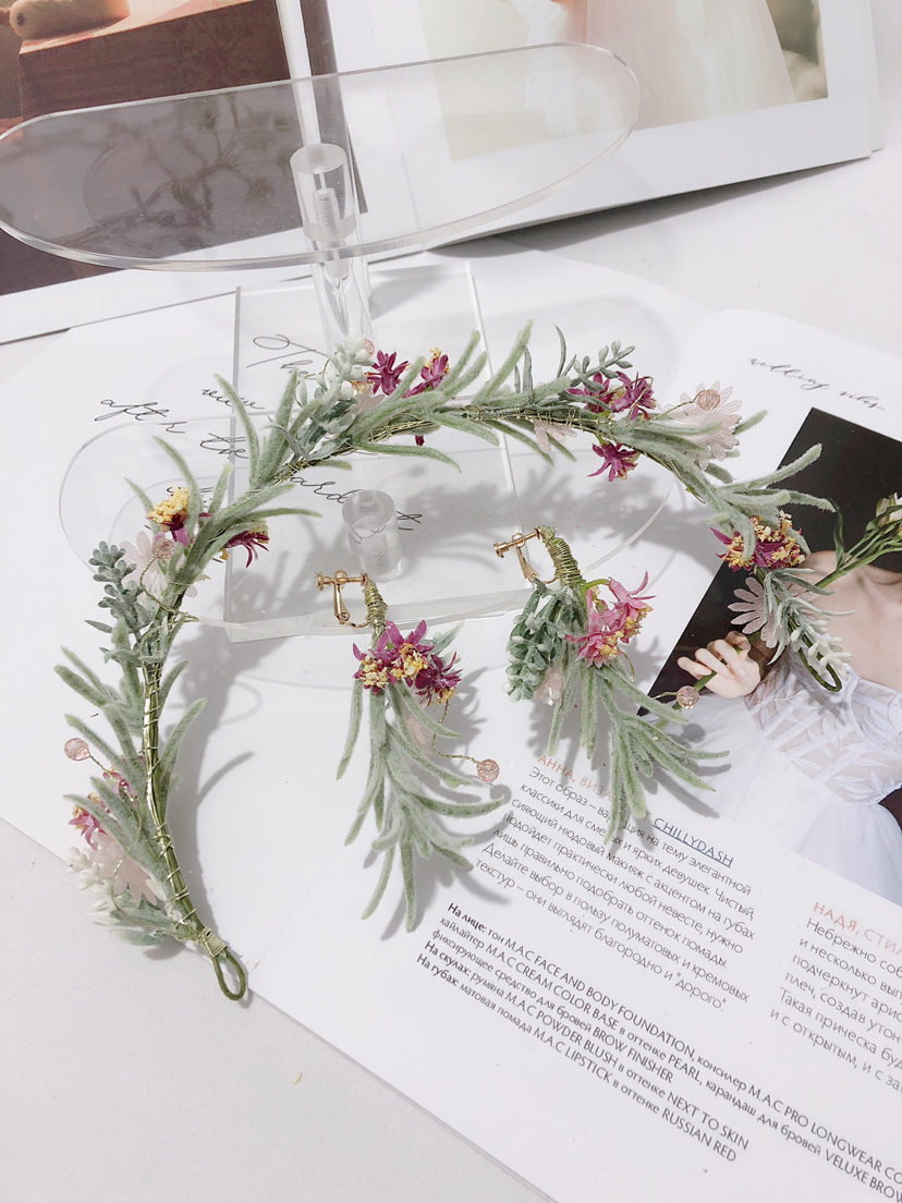 2020 Spring New Mori Fairy Beautiful Bridal Headdress Set Wedding Hanfu Dress Anti-Real Green Plant Artificial Flowers 2020 Spring New Mori Fairy Beautiful Bridal Headdress Set Wedding Hanfu Dress Anti-Real Green Plant Artificial Flowers