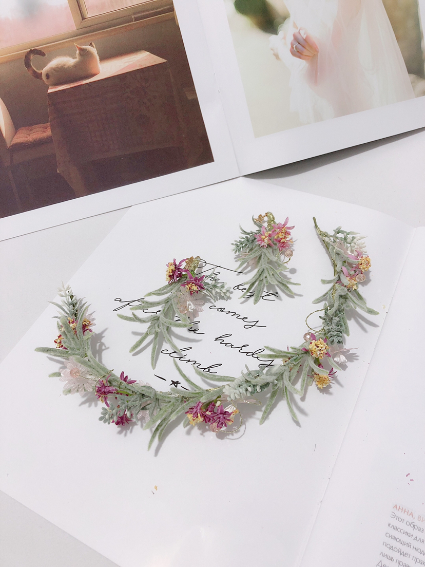2020 Spring New Mori Fairy Beautiful Bridal Headdress Set Wedding Hanfu Dress Anti-Real Green Plant Artificial Flowers 2020 Spring New Mori Fairy Beautiful Bridal Headdress Set Wedding Hanfu Dress Anti-Real Green Plant Artificial Flowers