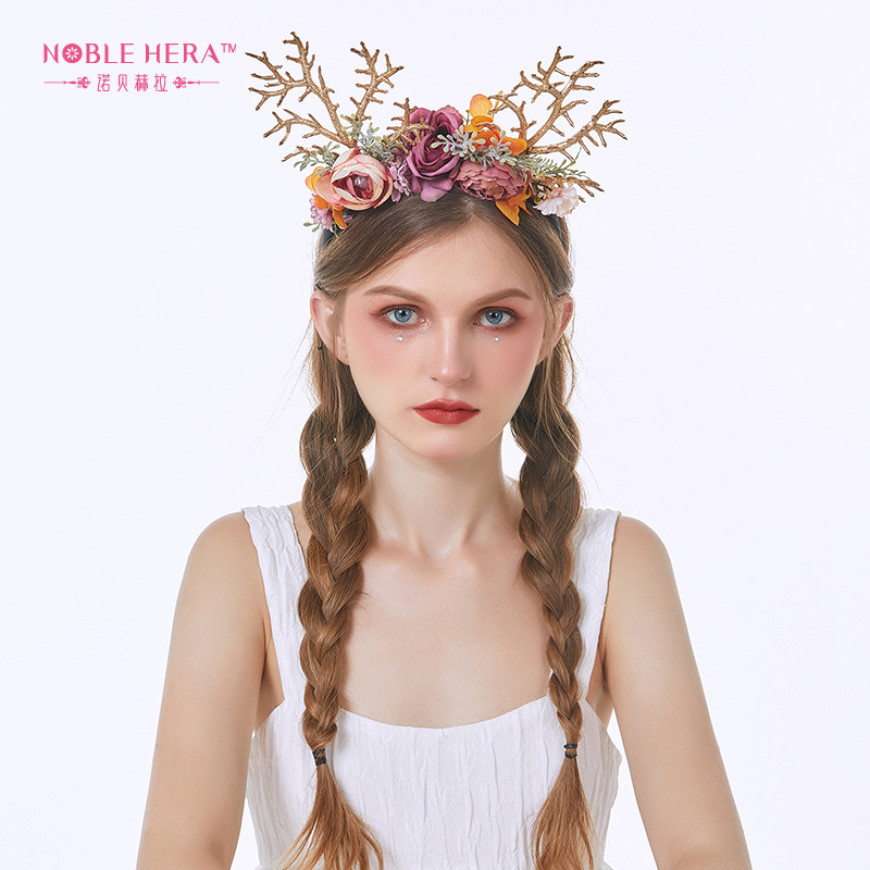 Style Antler Hairband Elk Christmas Easter Headdress Simulation Branch Flowers Adult and Children Catwalk Photography Style Antler Hairband Elk Christmas Easter Headdress Simulation Branch Flowers Adult and Children Catwalk Photography