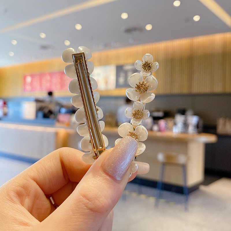 Side Spring Clip Hairpin Word Clip Internet Celebrity 2021new Flowers Folder Children&#039;s Headdress Pearl Hairpin