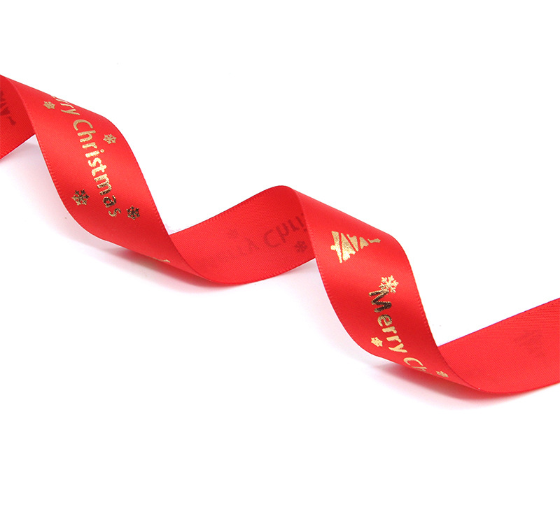 Spot Christmas Gift Ribbon 2.5cm Red Polyester Belt Bronzing Printing Merry Christmas Christmas Tree Ribbons Candy Box