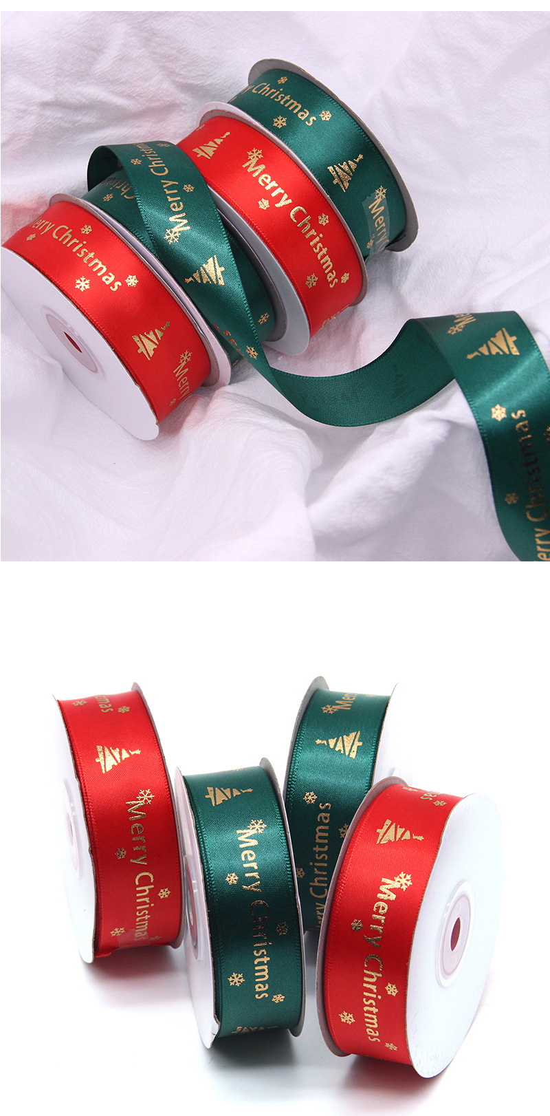 Spot Christmas Gift Ribbon 2.5cm Red Polyester Belt Bronzing Printing Merry Christmas Christmas Tree Ribbons Candy Box